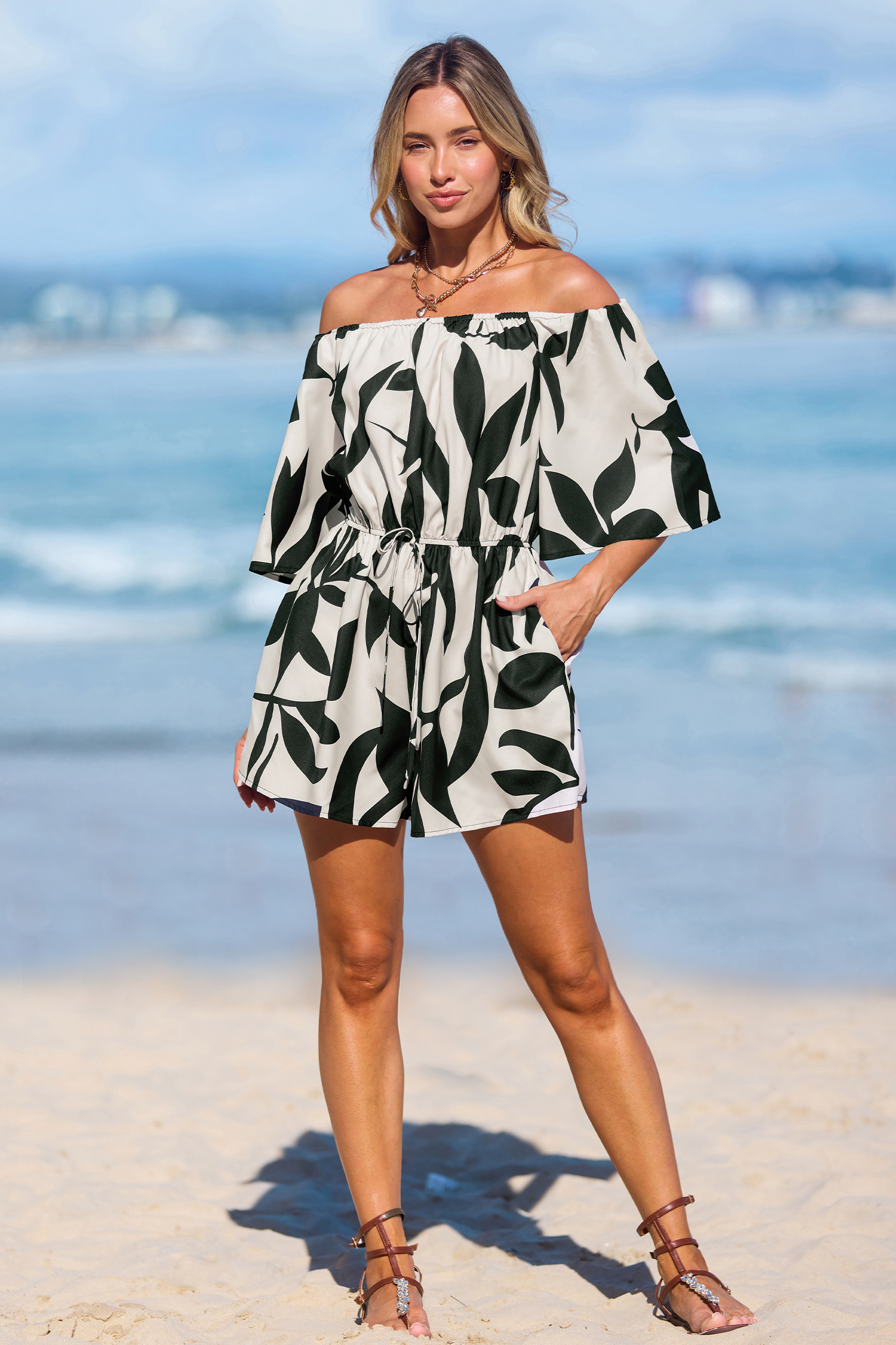OFF SHOULDER LACE LIKE ROMPERS(グリーン) OFF SHOULDER LACE LIKE ROMPERS(グリーン) my closet / OFF